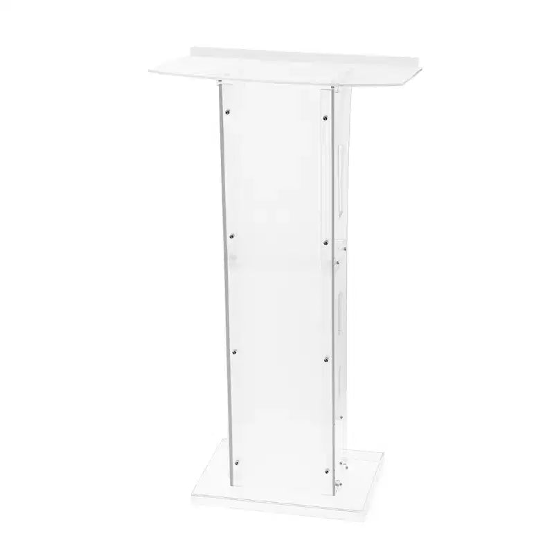 Pupitre de conférence moderne en acrylique avec large surface de lecture et étagère de rangement, portable pour église, école, conférence – Blanc