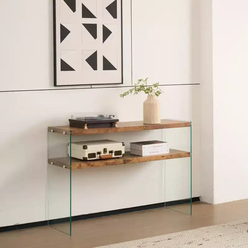 Console moderne en bois et verre trempé avec étagère ouverte