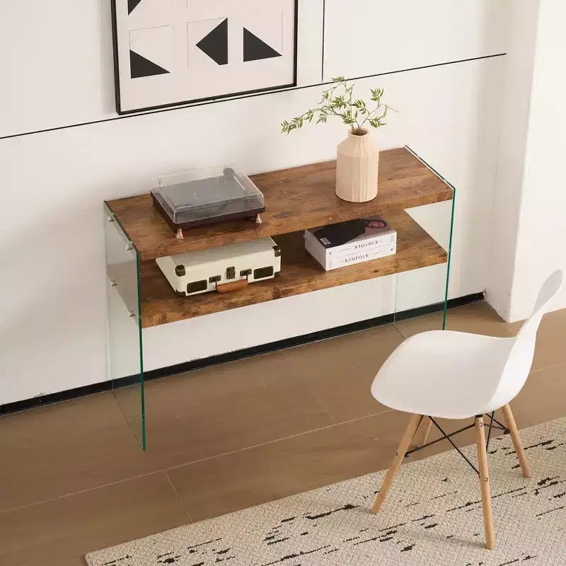 Console moderne en bois et verre trempé avec étagère ouverte