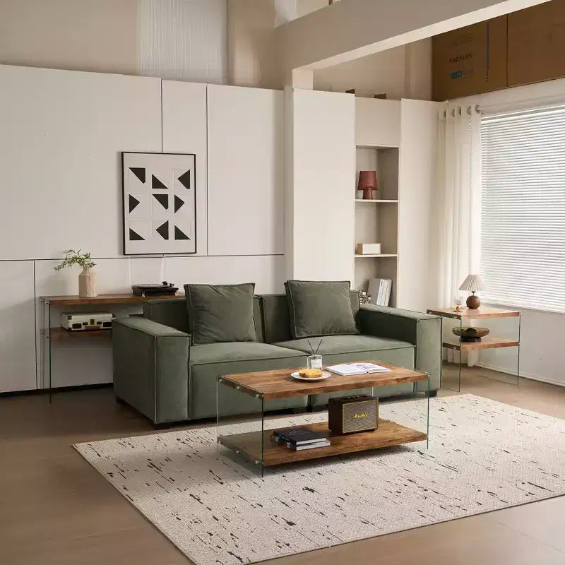 Console moderne en bois et verre trempé avec étagère ouverte